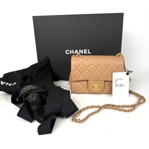 New CHANEL Mini Pearl Crush Lambskin Quilted Dark Beige Flap Crossbody Bag